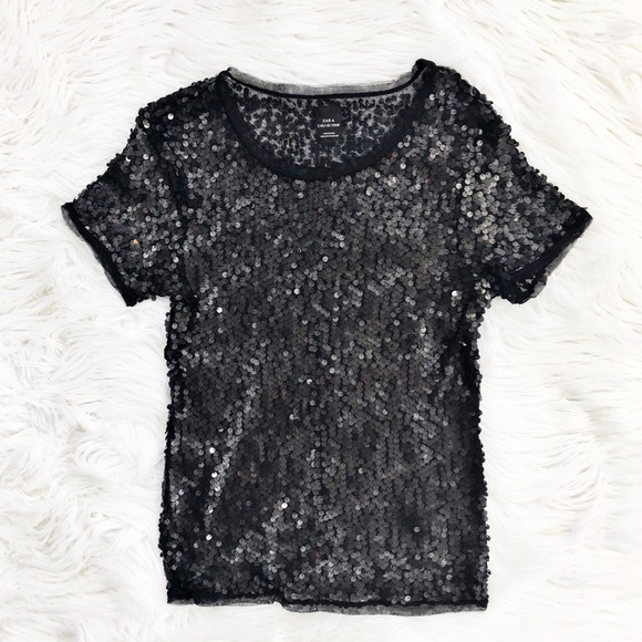 Zara Tops - Zara Collection black sequined short sleeve shirt
